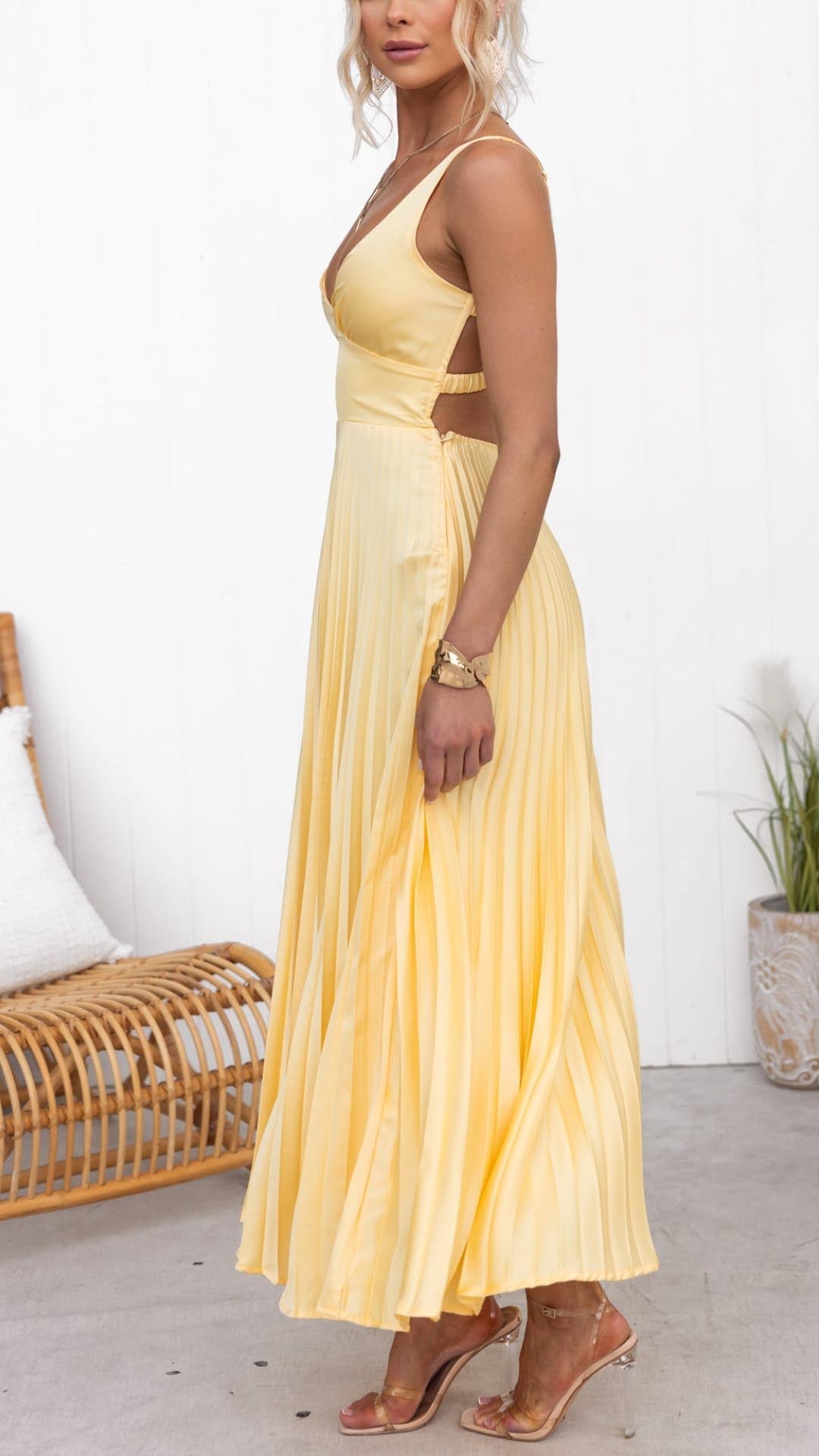 Women's Sleeveless Pleated Evening Dress | Maxi