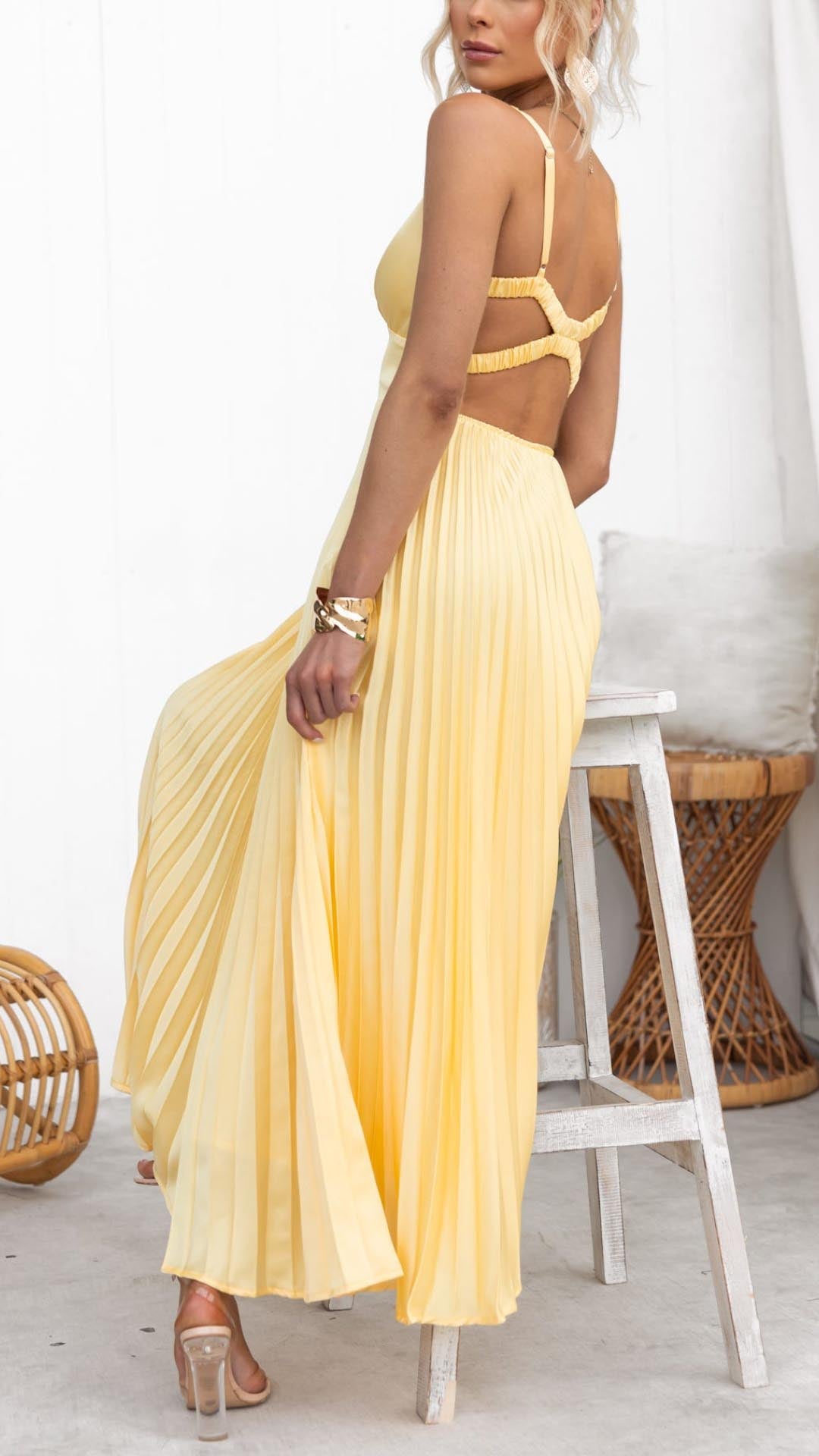 Women's Sleeveless Pleated Evening Dress | Maxi
