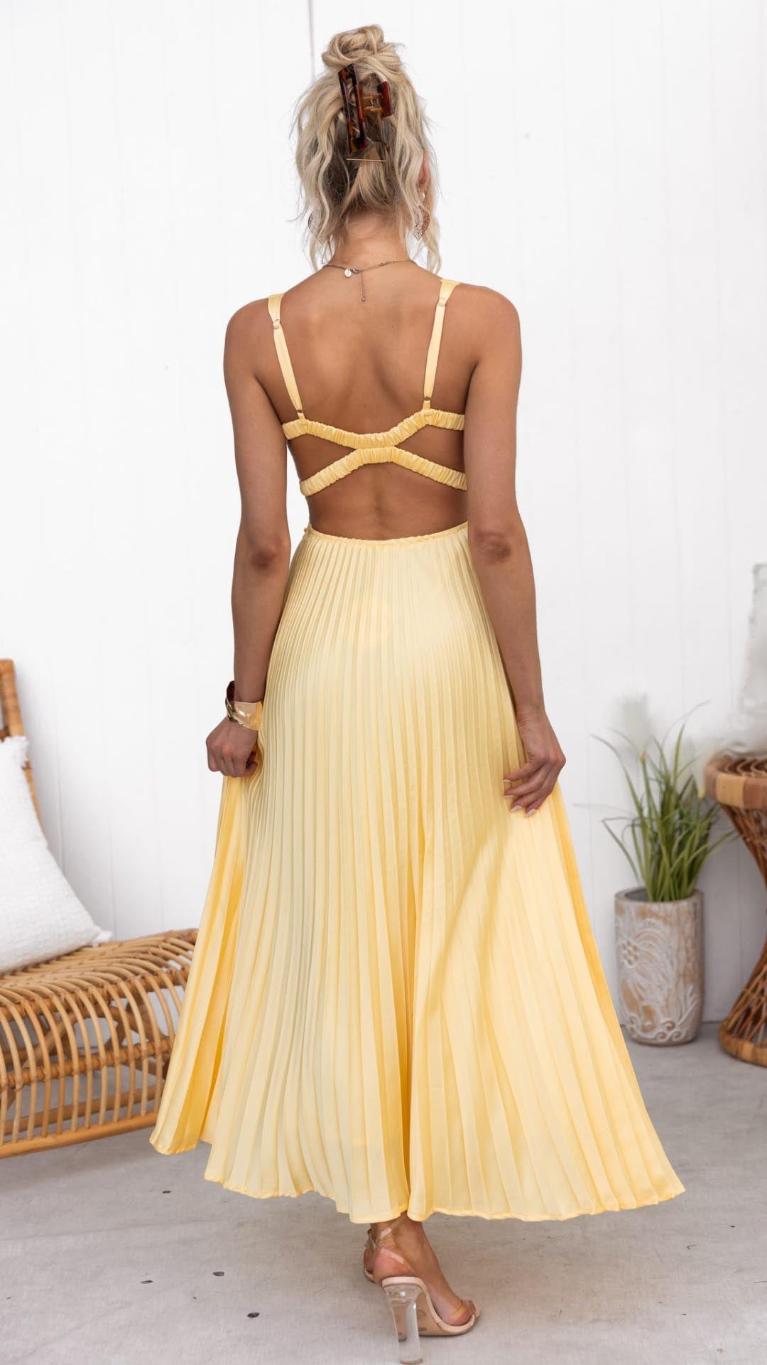 Women's Sleeveless Pleated Evening Dress | Maxi