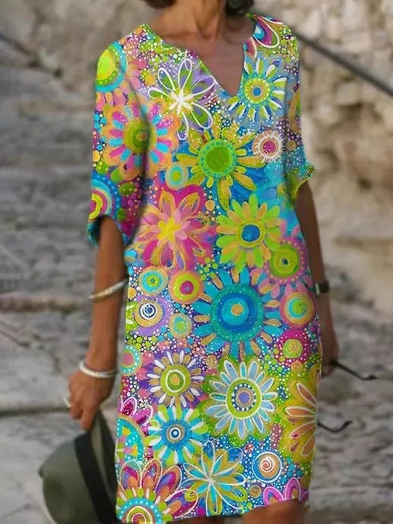 Women's V-Neck Floral Print Summer Dress | Mini