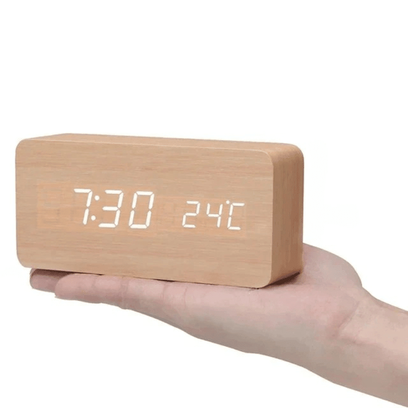 LED Wooden Clock with Voice Control for Stylish Time Display
