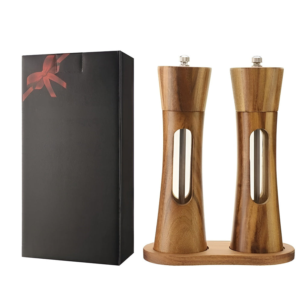 Set of 2 Wooden Salt and Pepper Mills with Acrylic Window