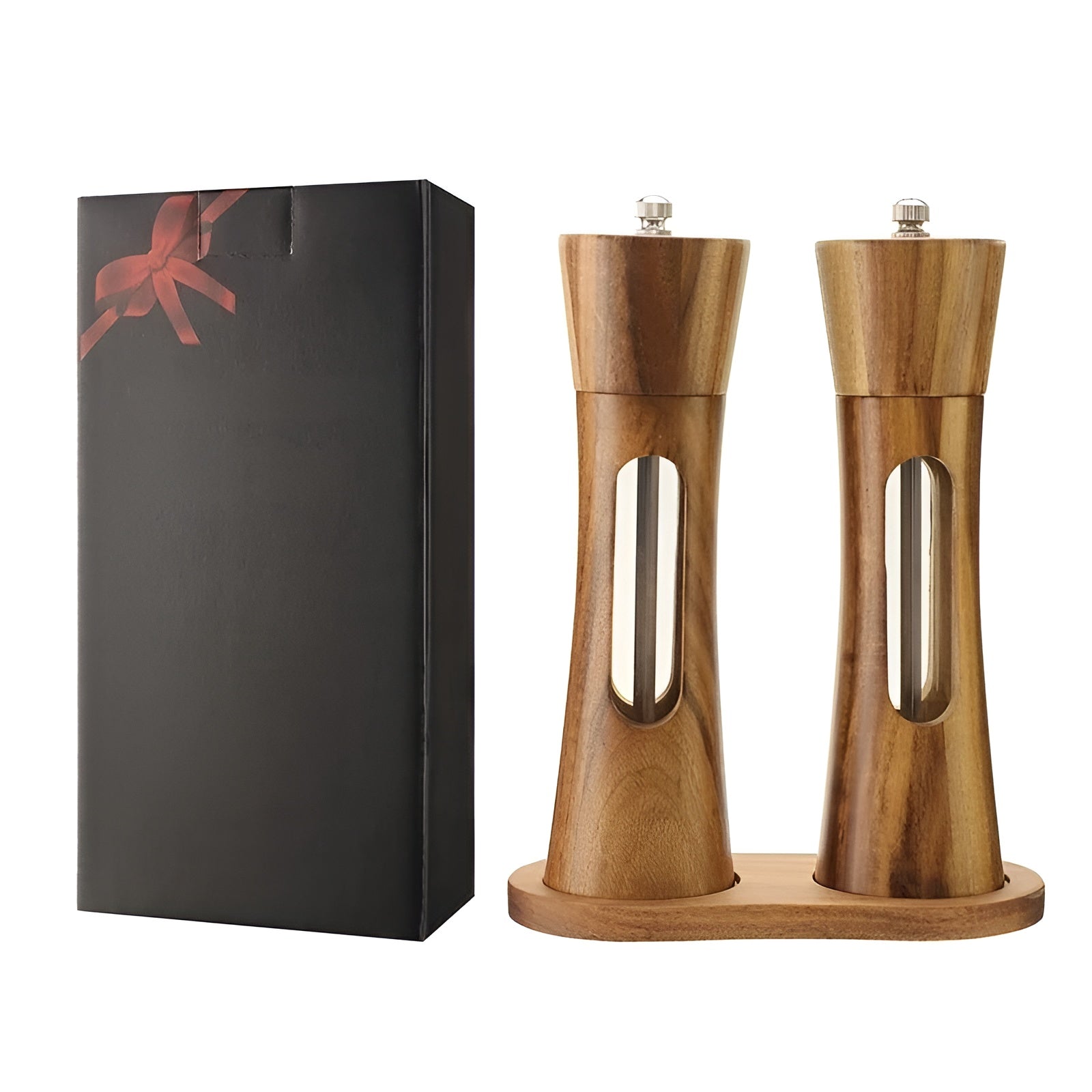 Set of 2 Wooden Salt and Pepper Mills with Acrylic Window