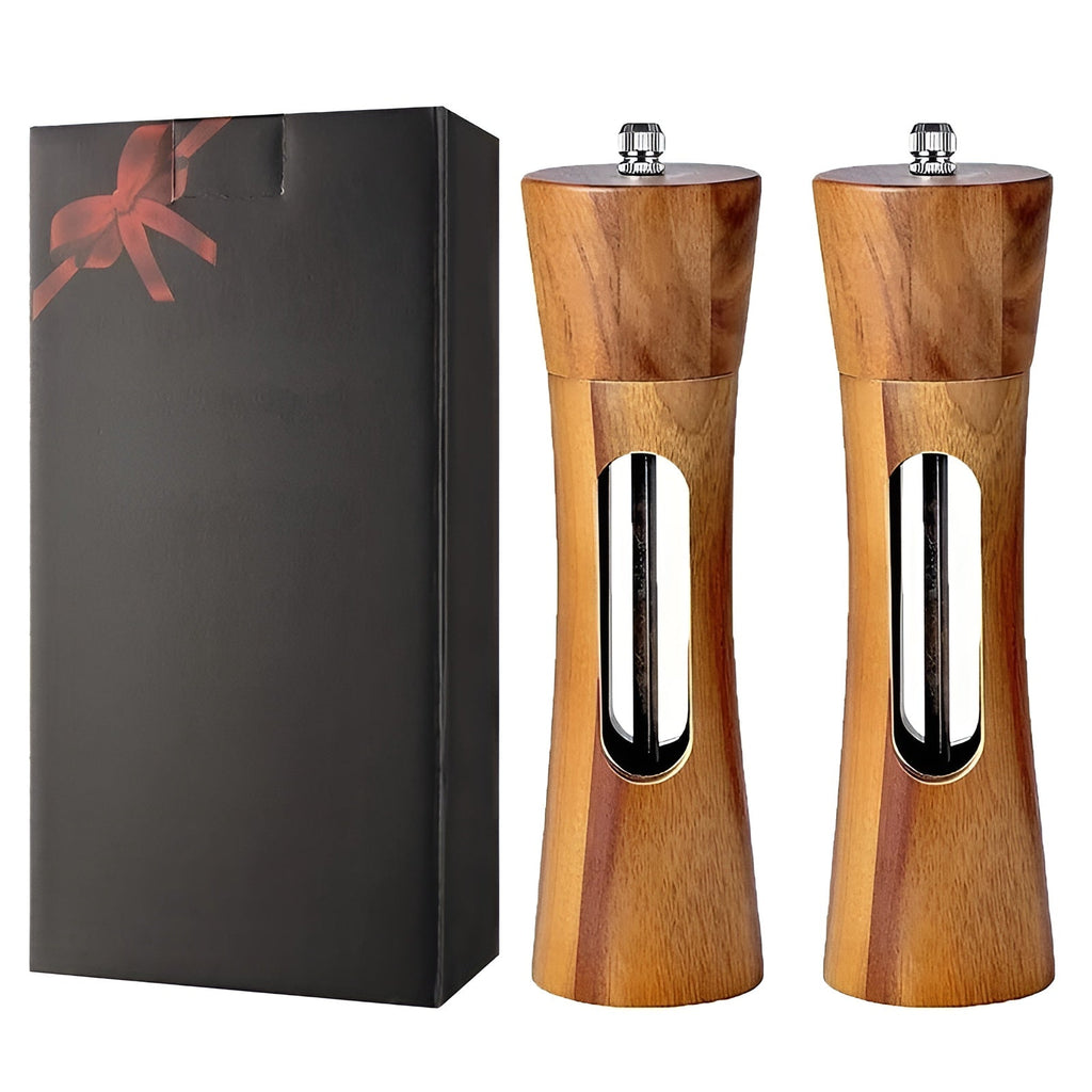 Set of 2 Wooden Salt and Pepper Mills with Acrylic Window