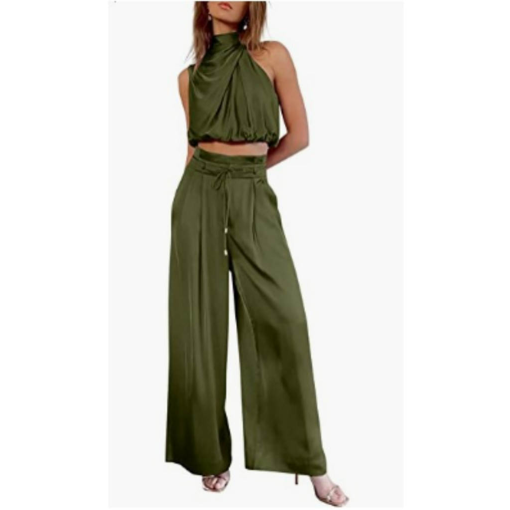 Women's Halter Crop Top and Wide Leg Pants | Two-Piece Set