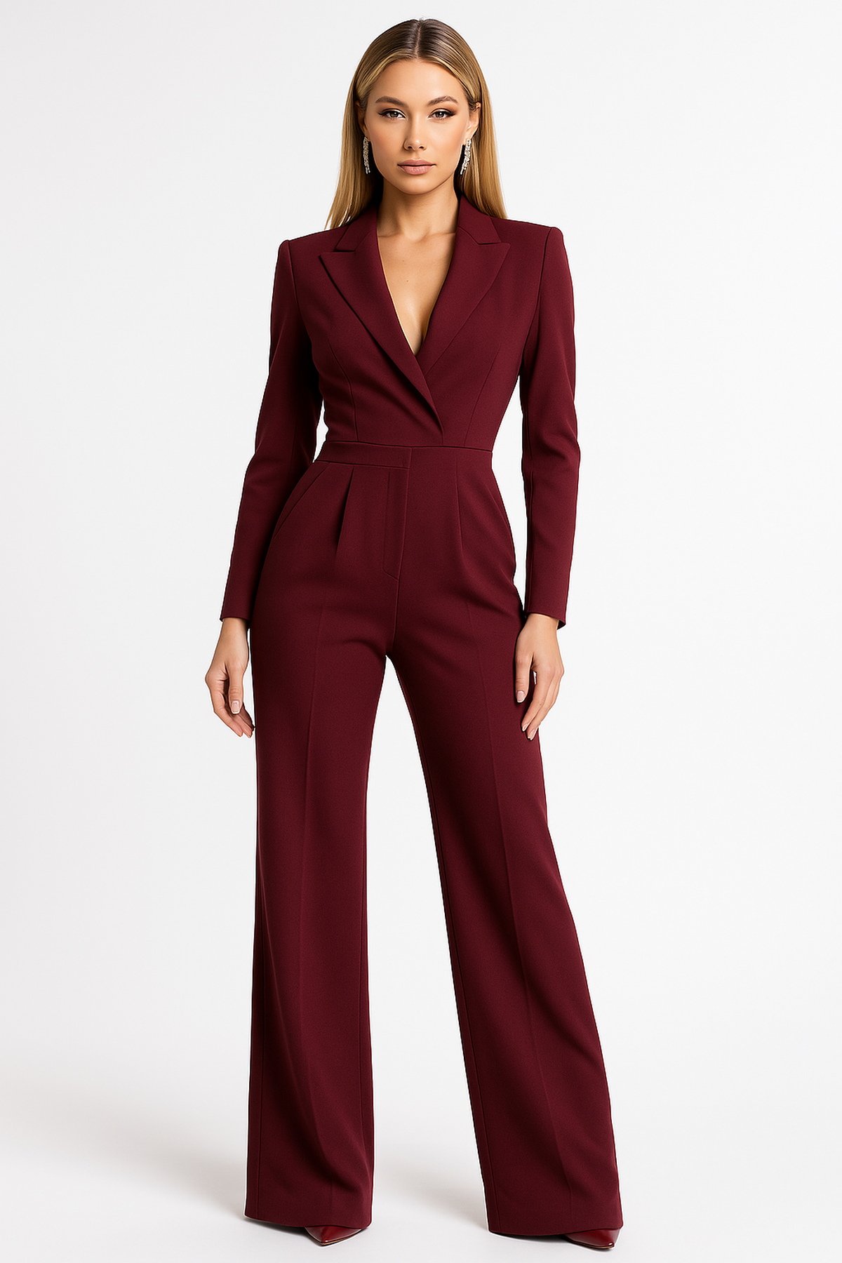 Women's Formal Lapel Wide Leg Jumpsuit | Long Sleeve