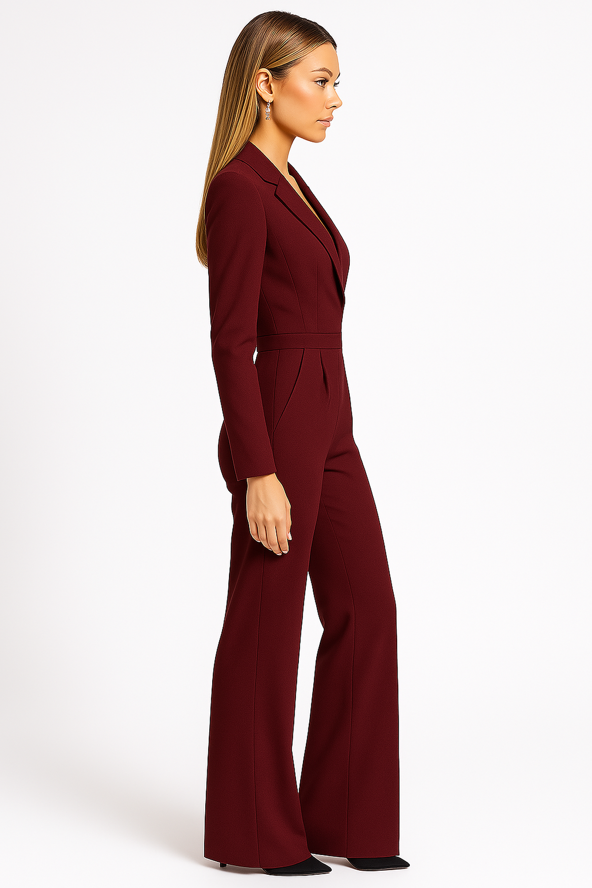 Women's Formal Lapel Wide Leg Jumpsuit | Long Sleeve