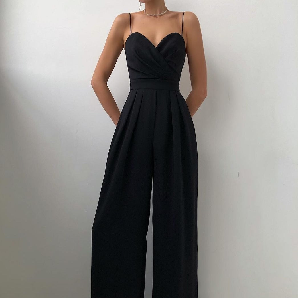Women's Pleated Wide Leg Jumpsuit | Spaghetti Straps