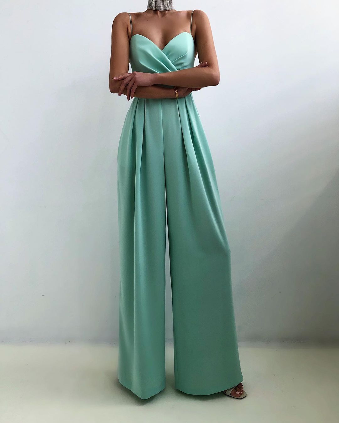 Women's Pleated Wide Leg Jumpsuit | Spaghetti Straps