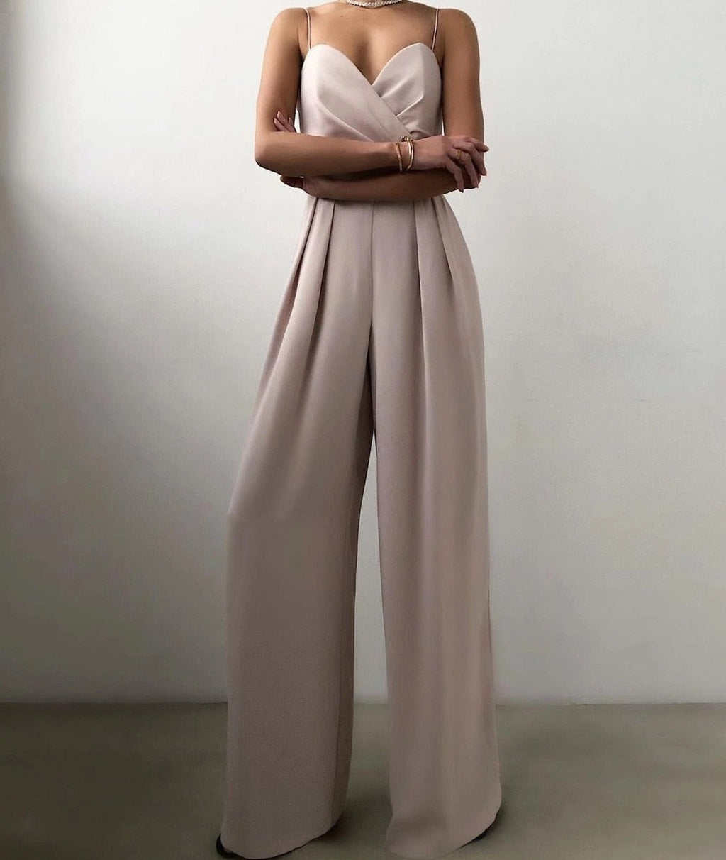 Women's Pleated Wide Leg Jumpsuit | Spaghetti Straps