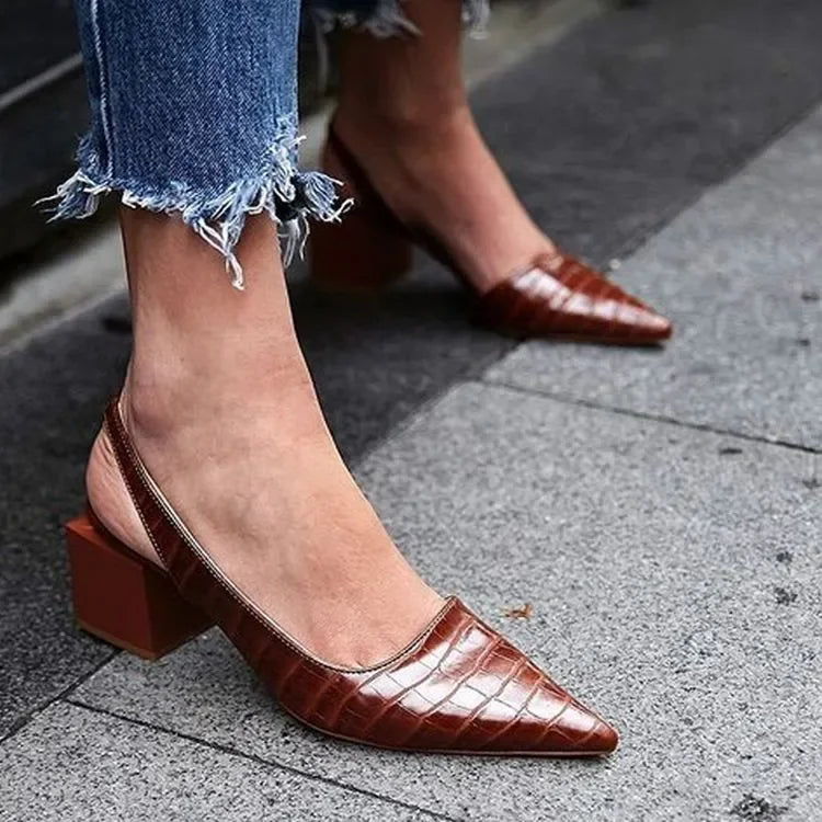 Women's Slingback Pointed Toe Sandals | Chunky Low Heels