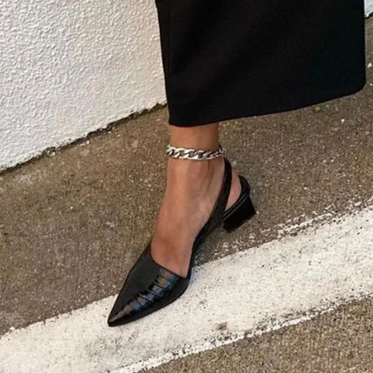 Women's Slingback Pointed Toe Sandals | Chunky Low Heels
