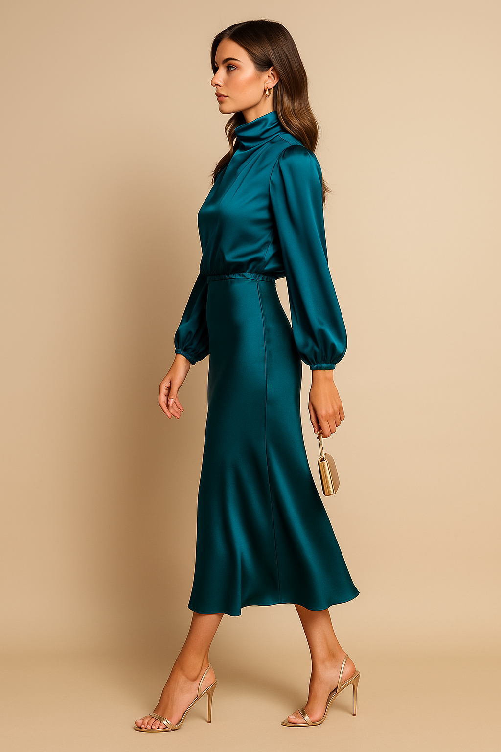 Women's Evening Midi Dress | Long Sleeves