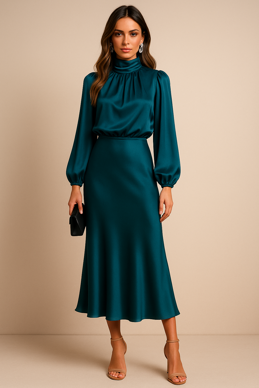 Women's Evening Midi Dress | Long Sleeves