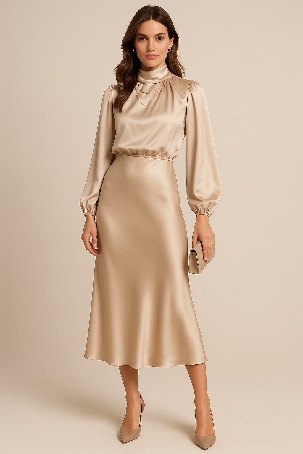 Women's Evening Midi Dress | Long Sleeves