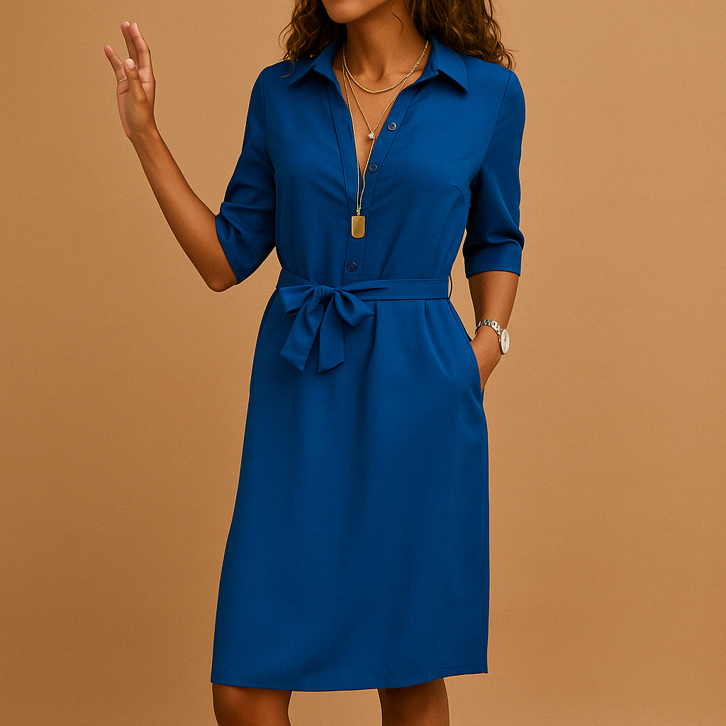 Women's Midi Shirt Dress | with Tie Belt