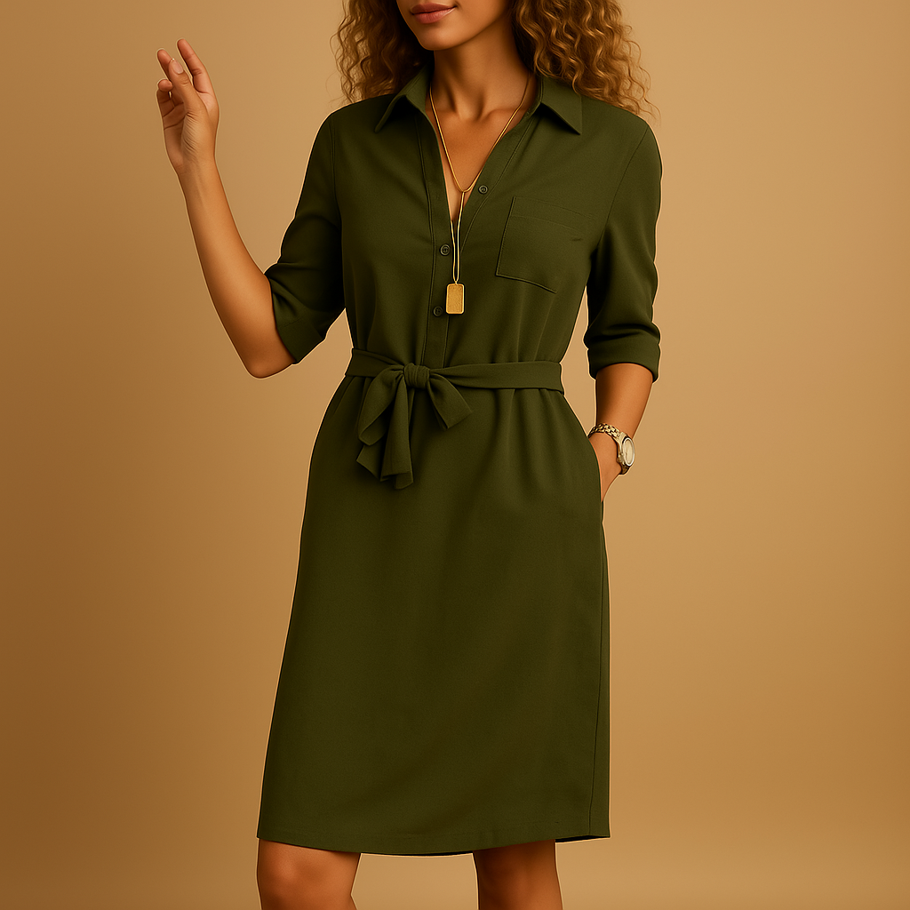 Women's Midi Shirt Dress | with Tie Belt