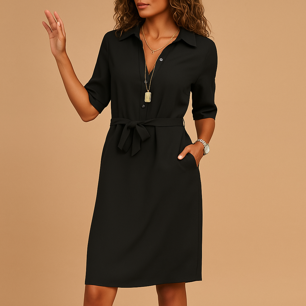 Women's Midi Shirt Dress | with Tie Belt