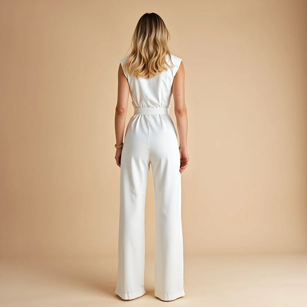 Women's Casual Wide Leg Jumpsuit | Mandarin Collar