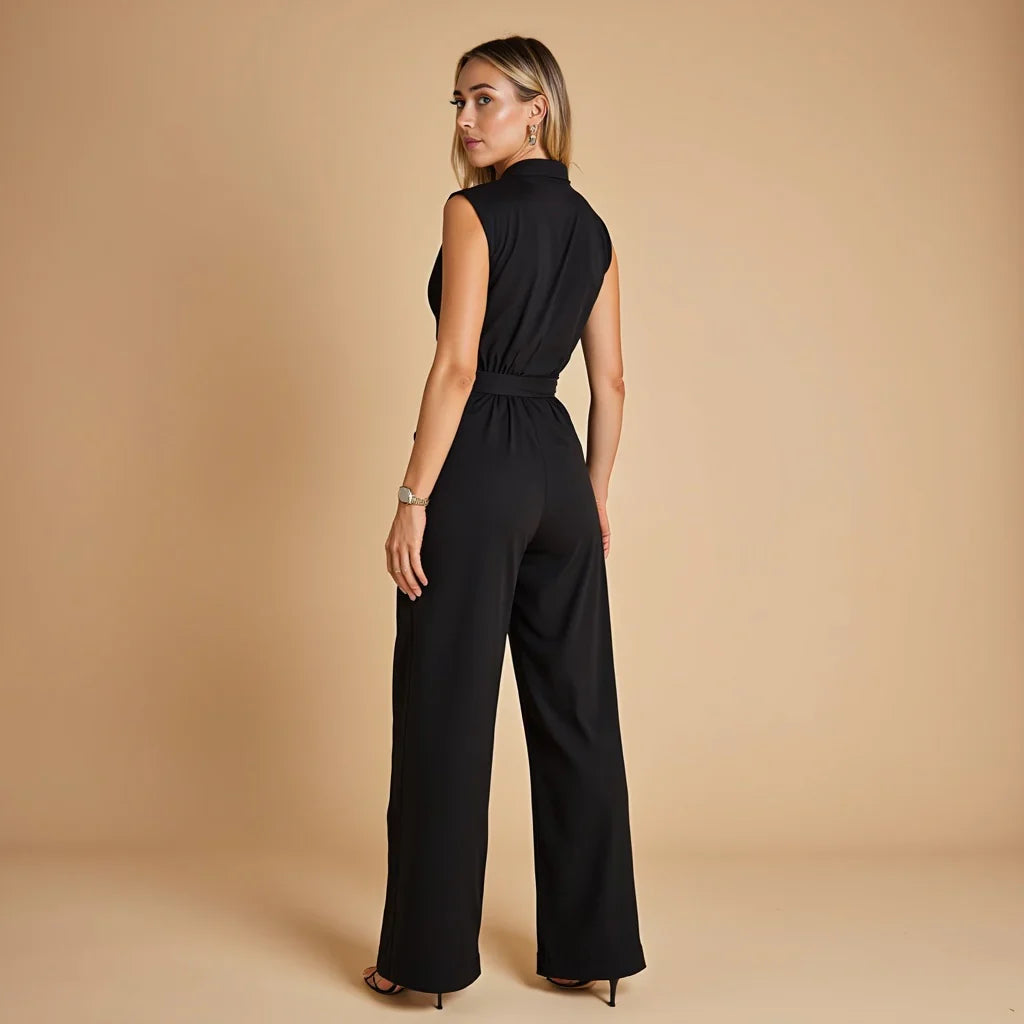 Women's Casual Wide Leg Jumpsuit | Mandarin Collar