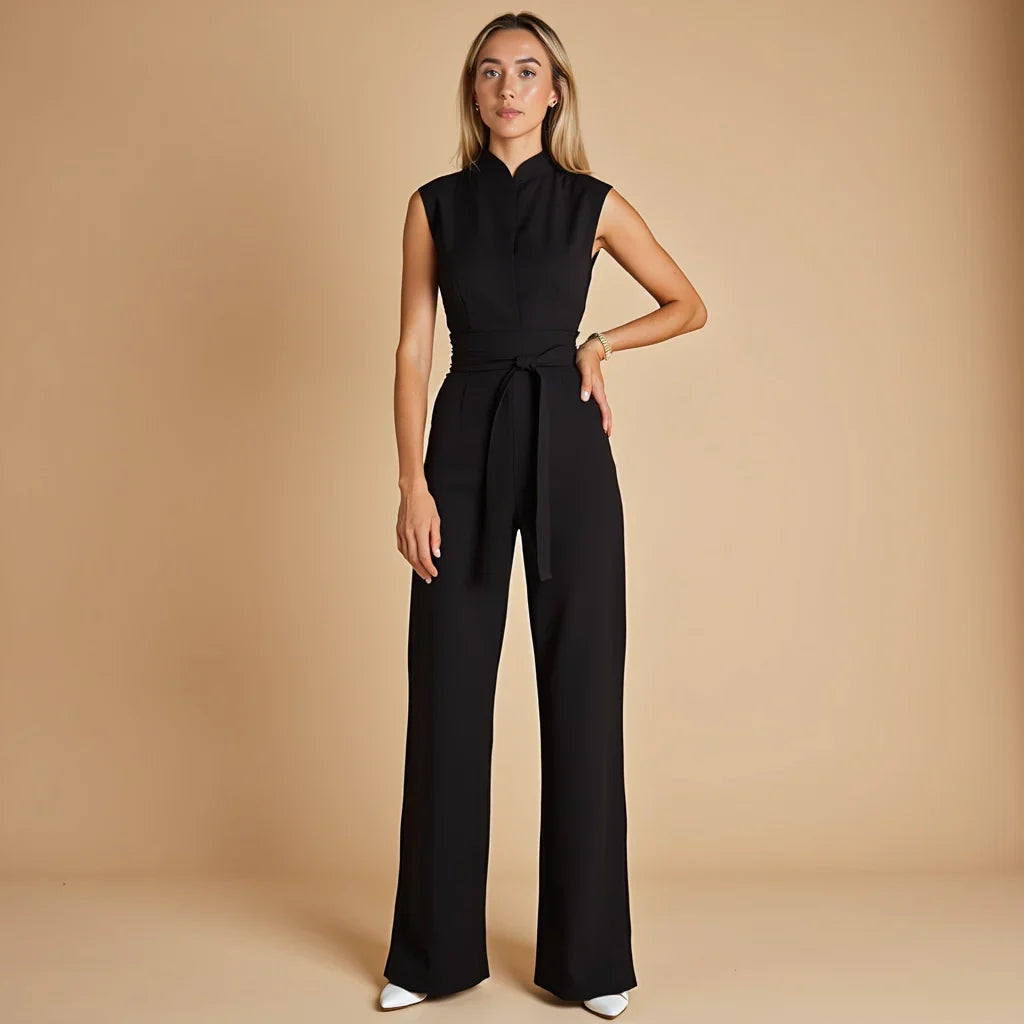Women's Casual Wide Leg Jumpsuit | Mandarin Collar