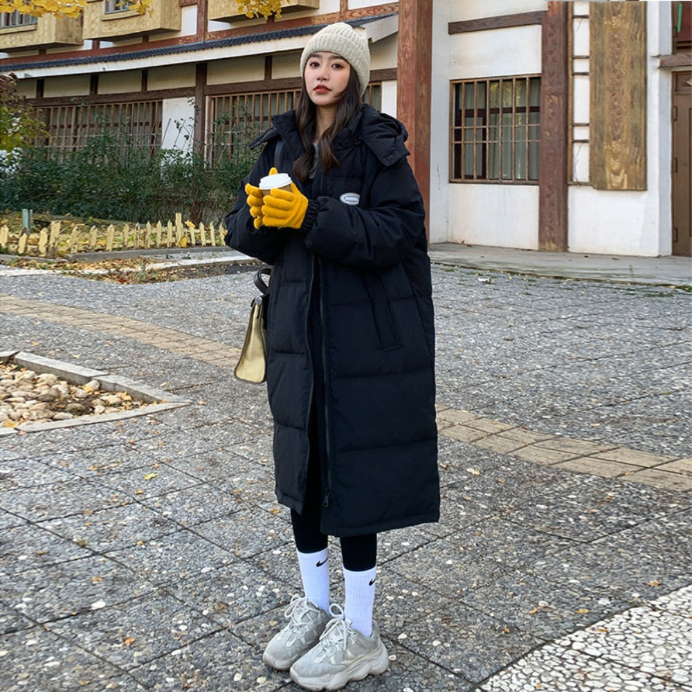 Long Hooded Puffer Coat with Zipper for Women - Melina