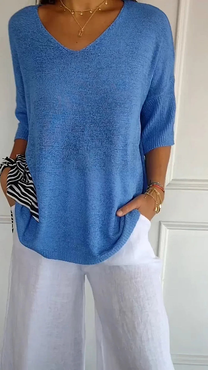 Women's Casual V-Neck T-Shirt | 3/4 Sleeves