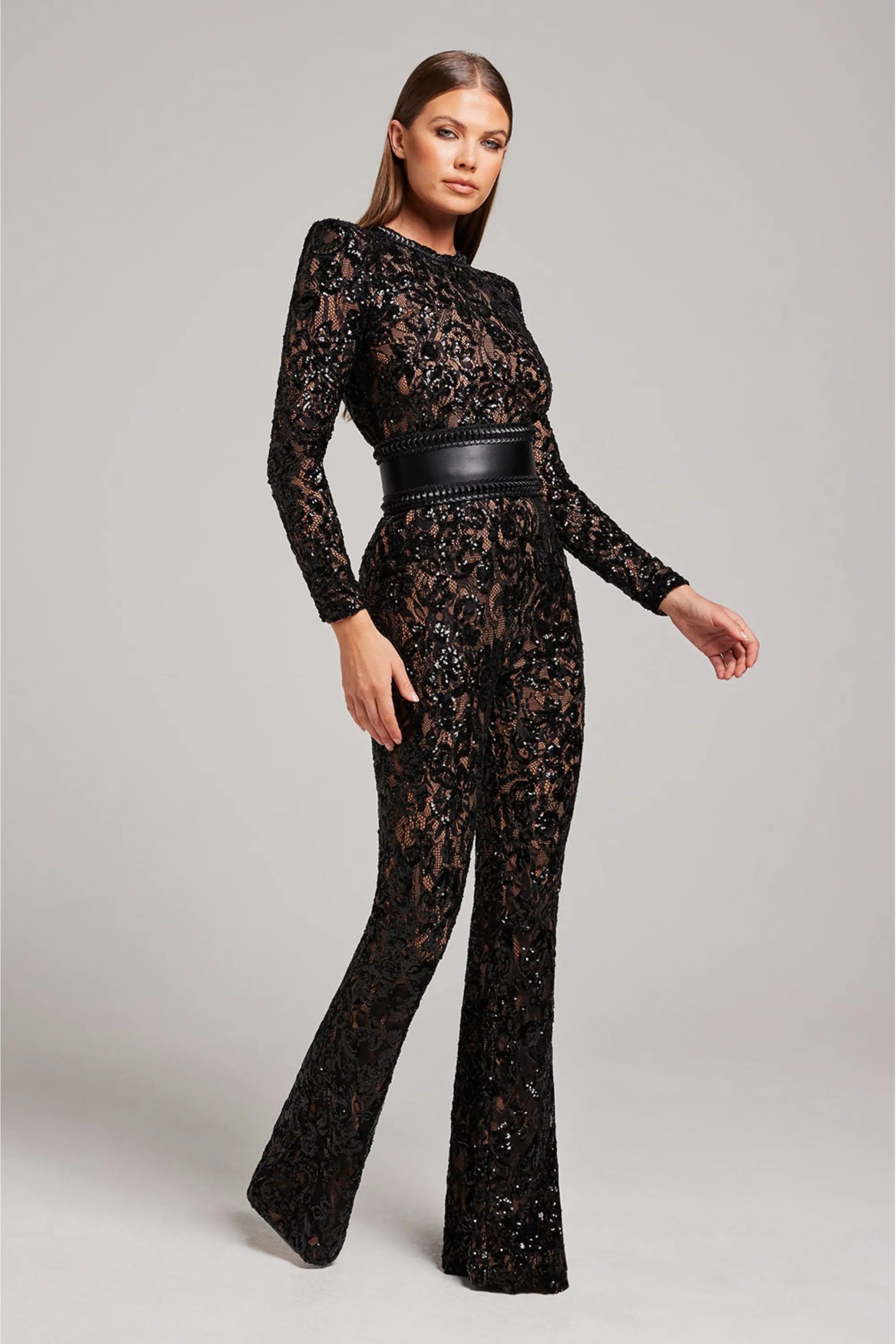 Women's Floral Jumpsuit with Flared Leg | Long Sleeve