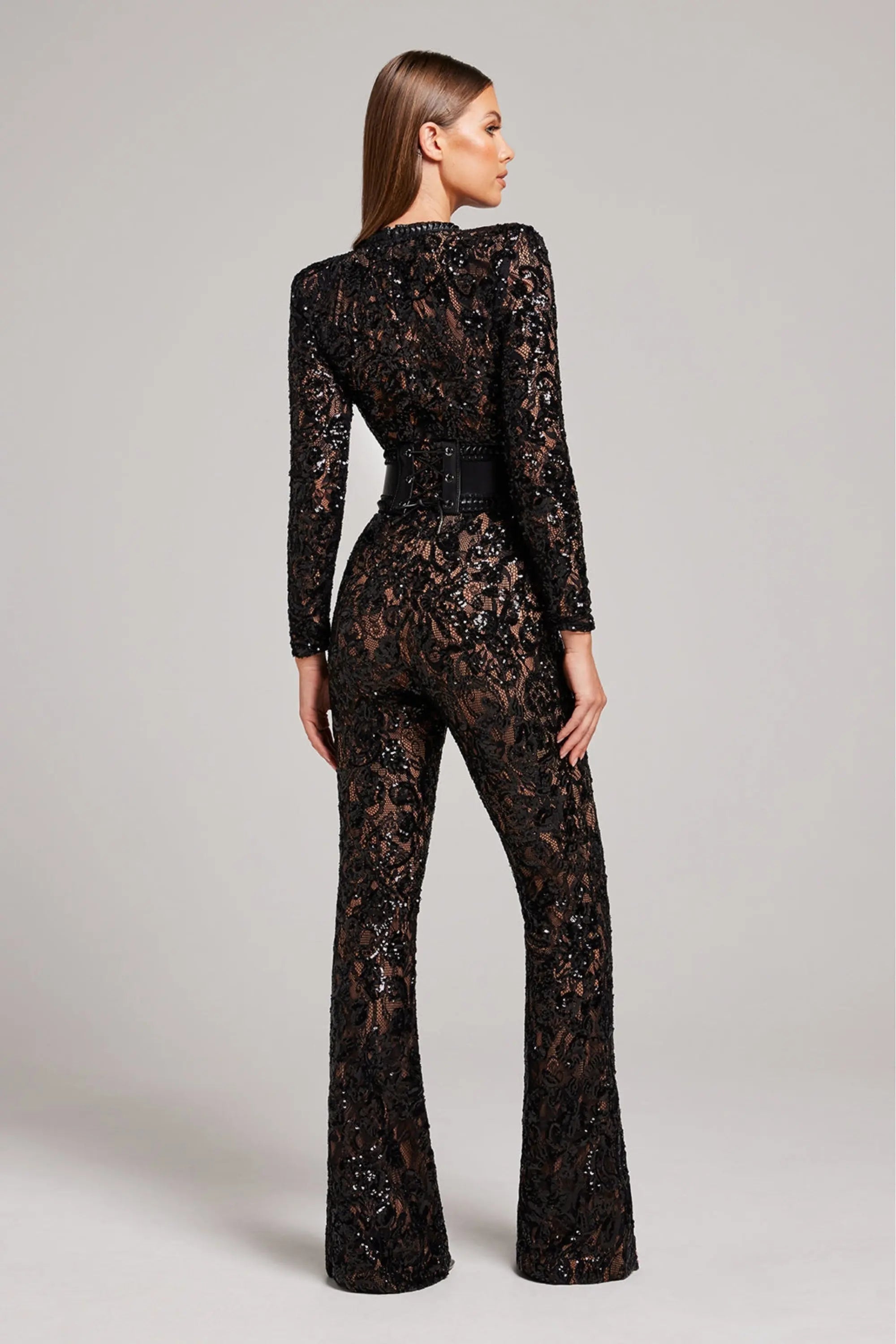 Women's Floral Jumpsuit with Flared Leg | Long Sleeve
