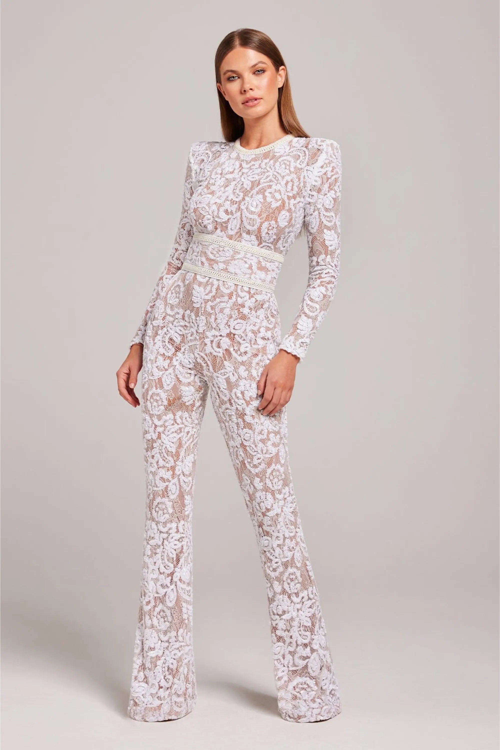 Women's Floral Jumpsuit with Flared Leg | Long Sleeve