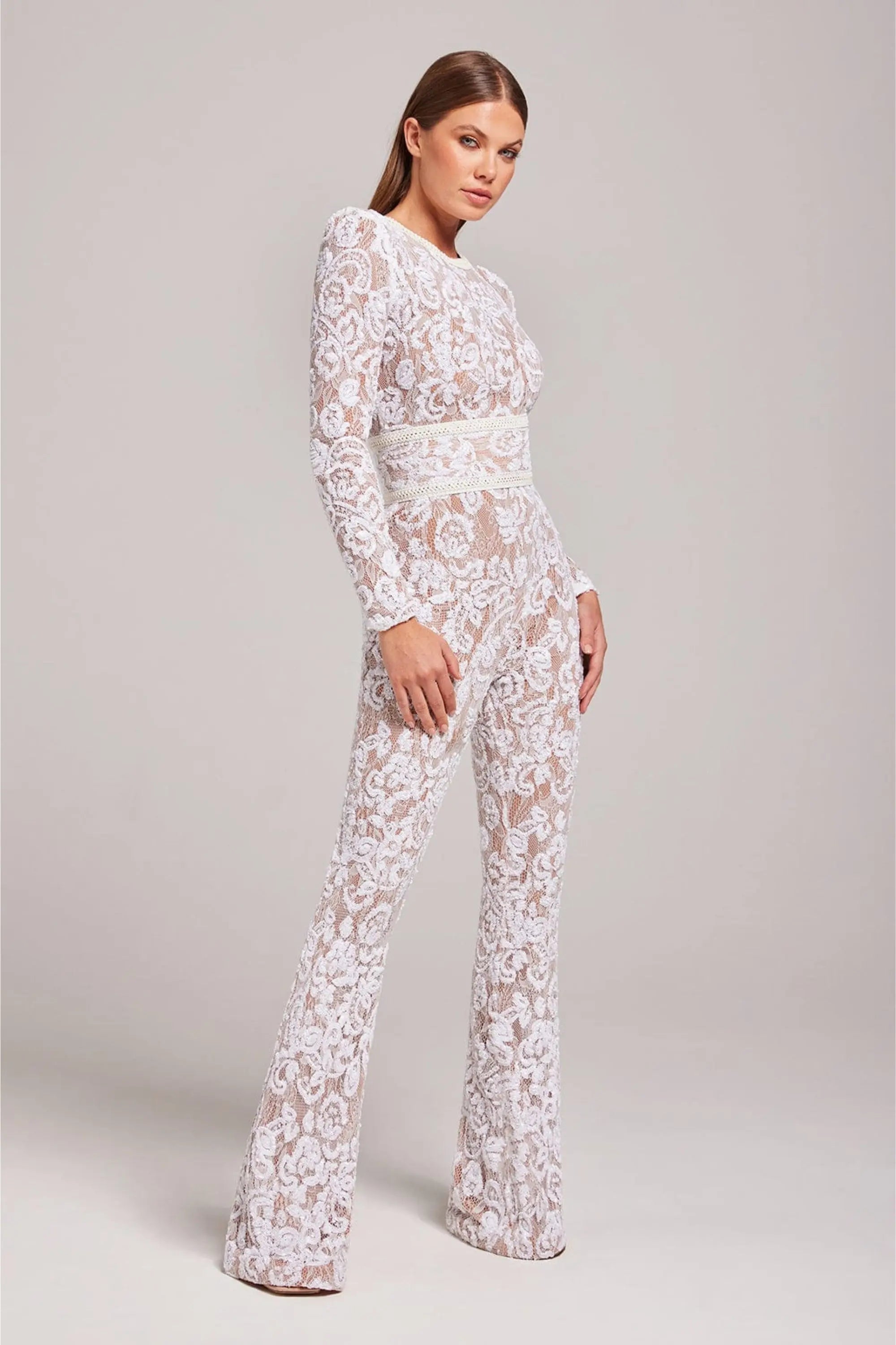 Women's Floral Jumpsuit with Flared Leg | Long Sleeve