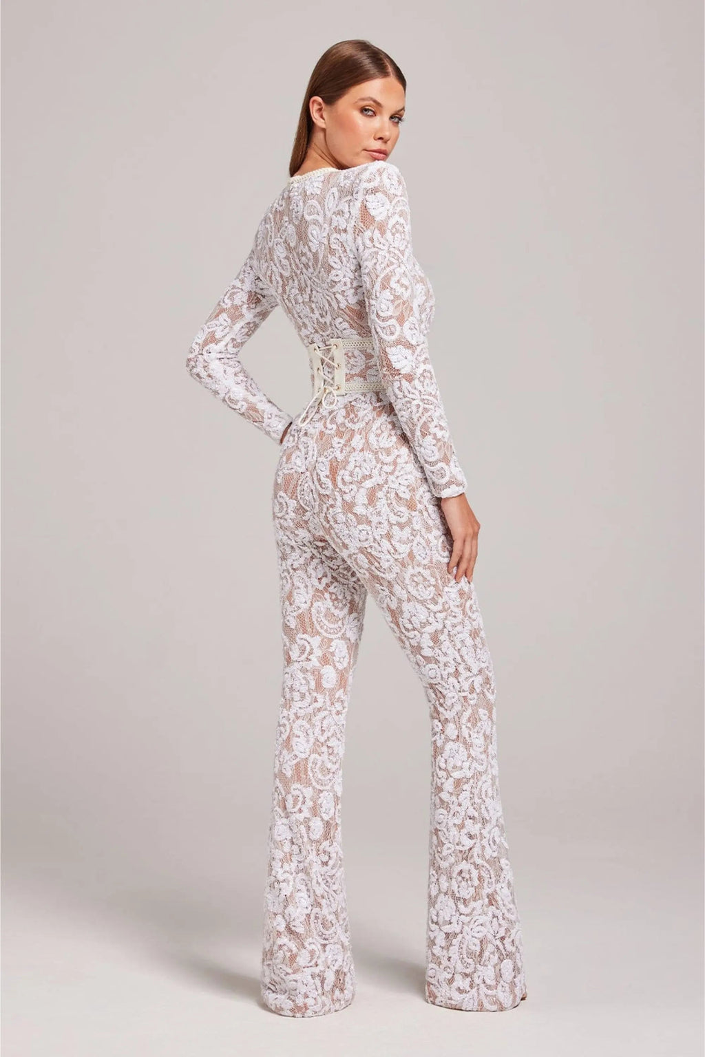 Women's Floral Jumpsuit with Flared Leg | Long Sleeve