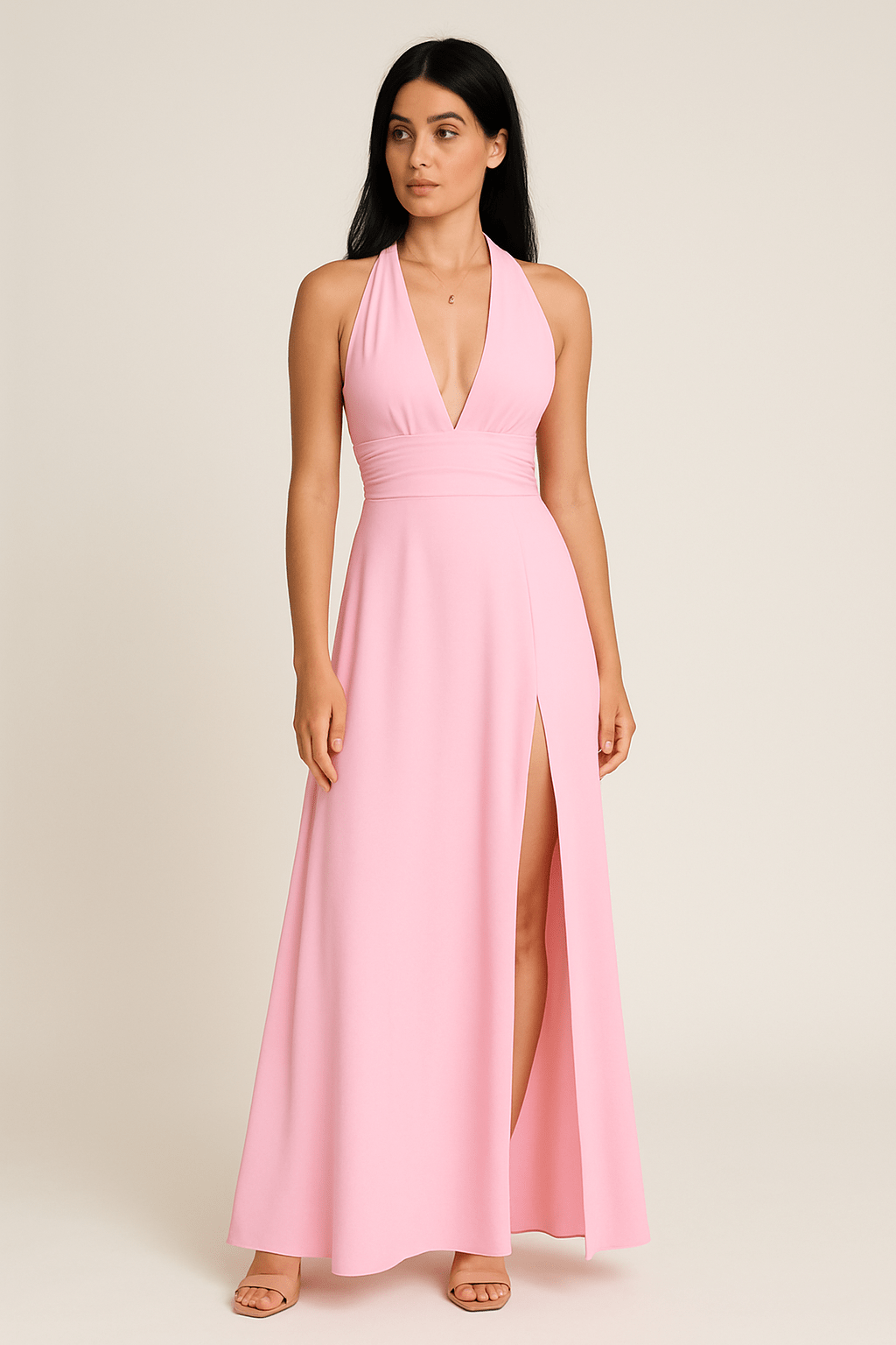 Party Satin Halter Dress | Midi