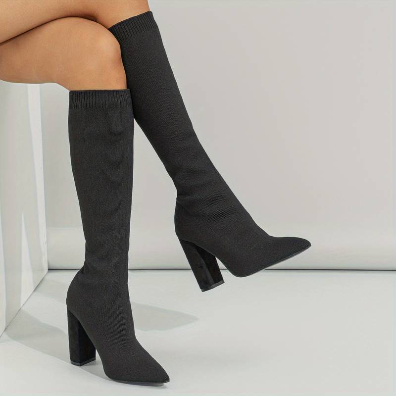 Women's Sock Knee High Boots | Block Heel