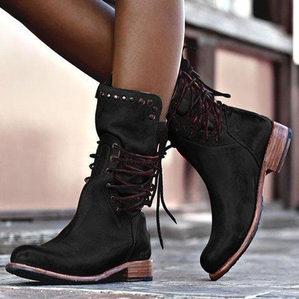 Women's Mid-Calf Lace-Up Boots | Metal Stud