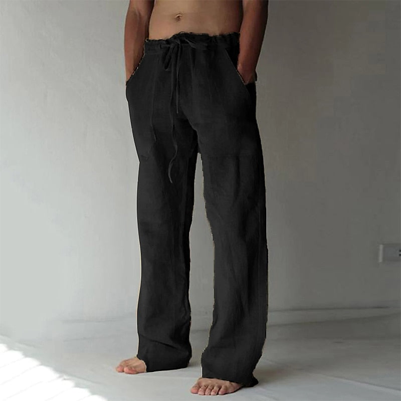 Men's Summer Long Linen Pants | with Drawstring