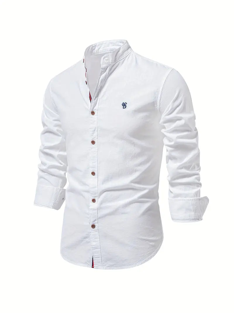 Men's Stand Collar Casual Shirt | Long Sleeve
