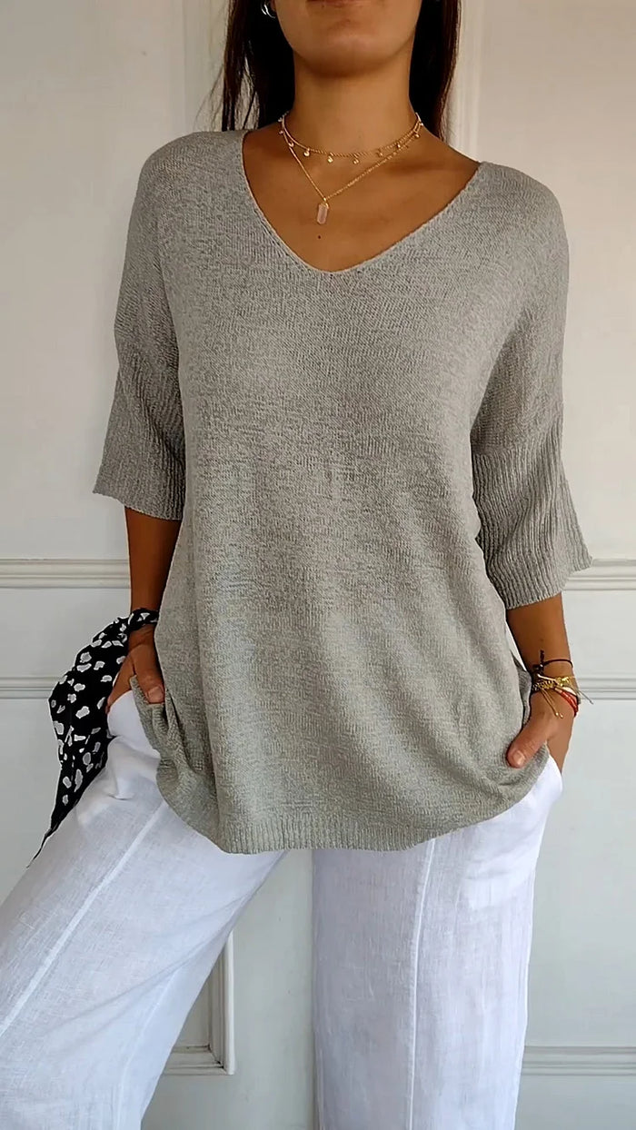 Women's Casual V-Neck T-Shirt | 3/4 Sleeves