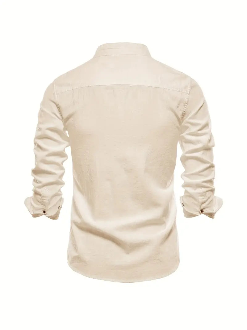 Men's Stand Collar Casual Shirt | Long Sleeve