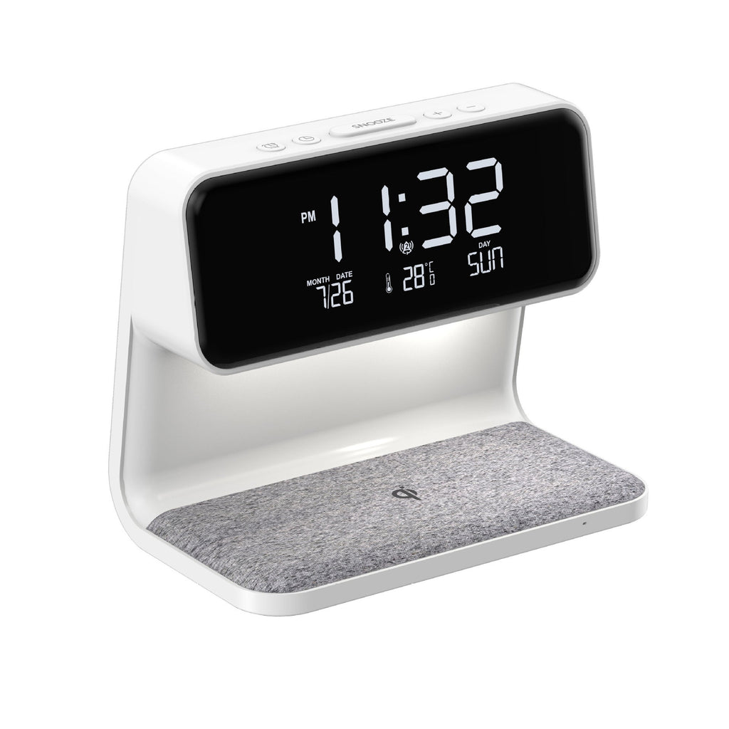 3-in-1 Bedside Lamp with Wireless Charging – LCD Alarm Clock & Touch Dimmable LED Table Light