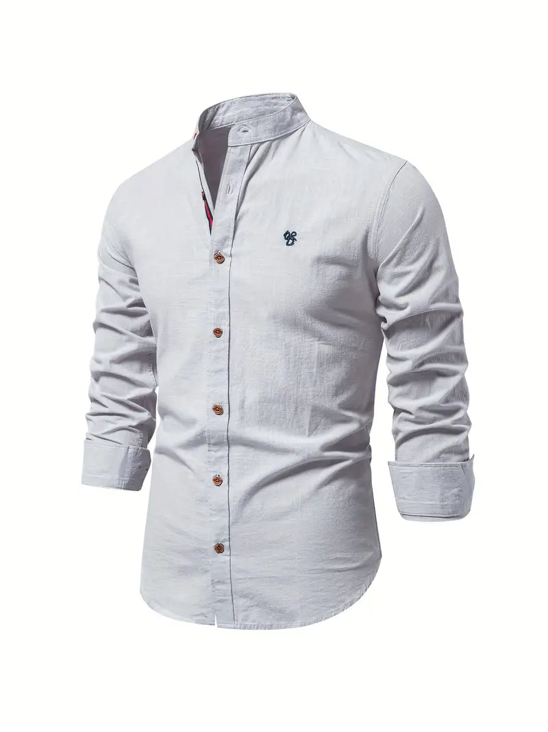Men's Stand Collar Casual Shirt | Long Sleeve