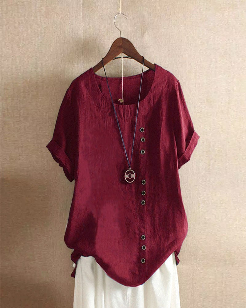 Women’s Summer Casual Linen Blouse | Short Sleeve