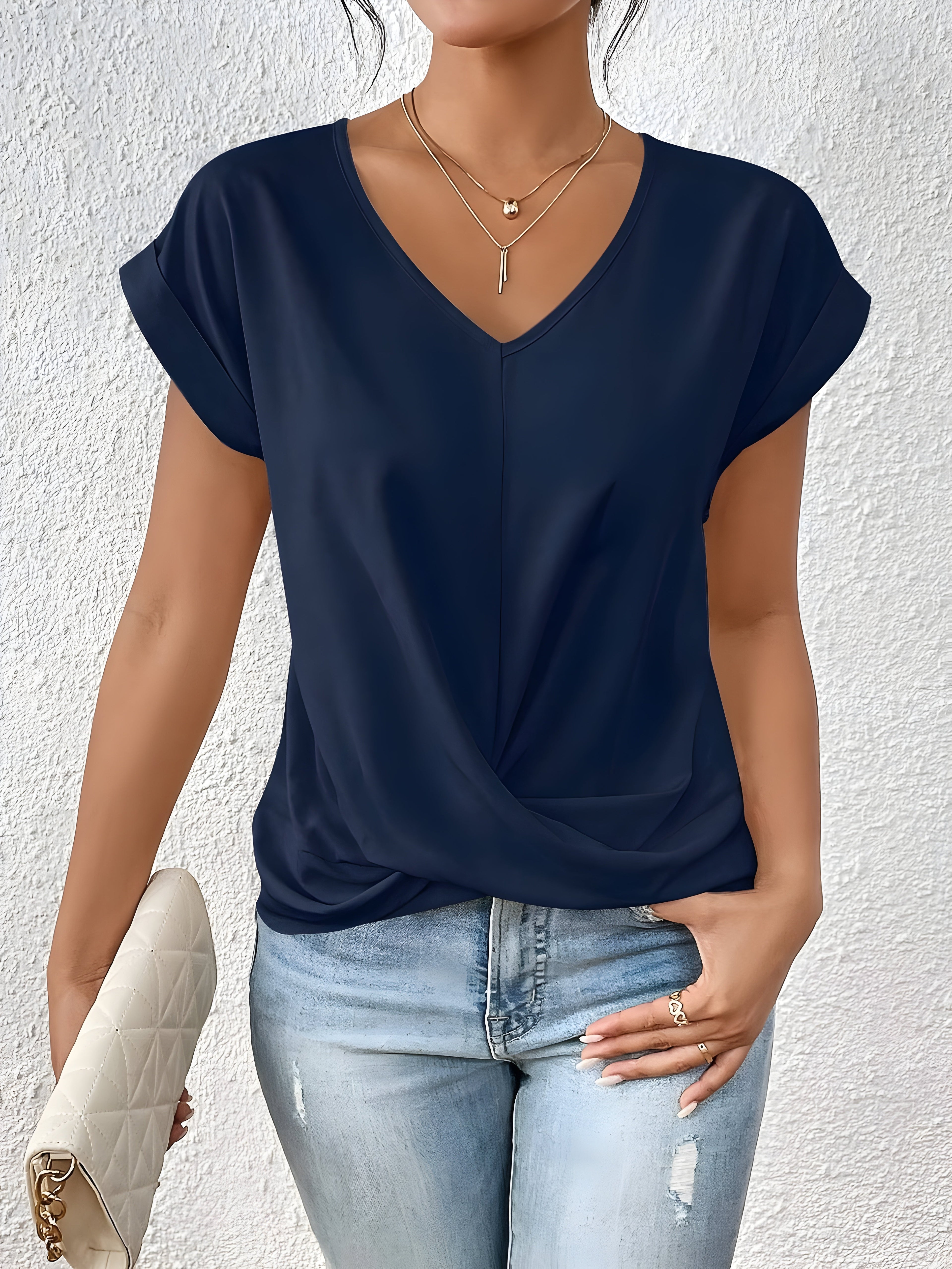 Women's Solid V-Neck T-Shirt | Short Sleeve