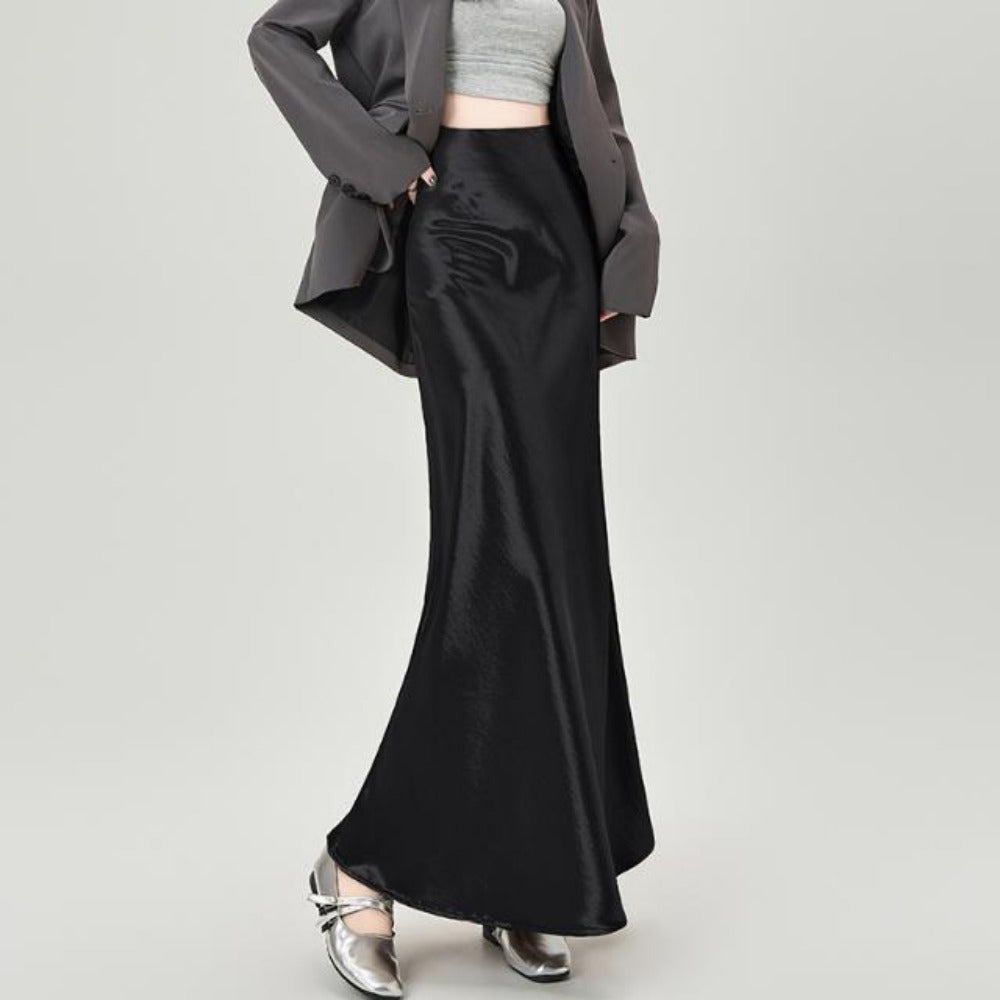 Satin Maxi Skirt with High Waist for Women - Bice