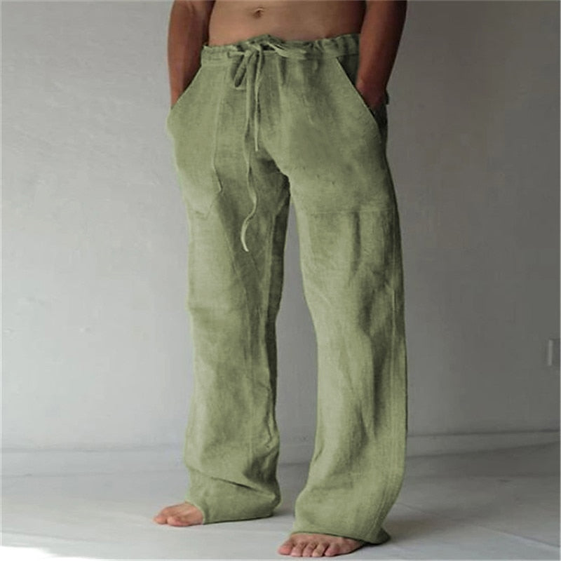 Men's Summer Long Linen Pants | with Drawstring