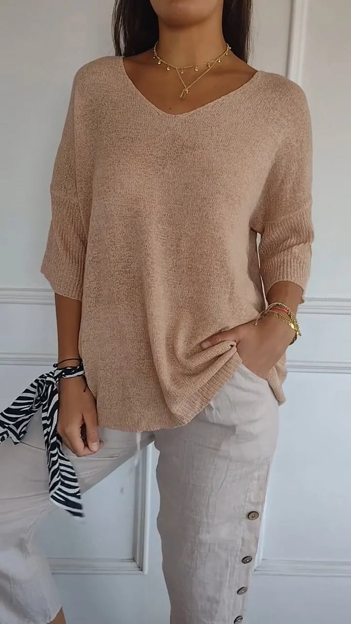 Women's Casual V-Neck T-Shirt | 3/4 Sleeves