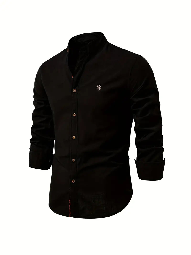 Men's Stand Collar Casual Shirt | Long Sleeve