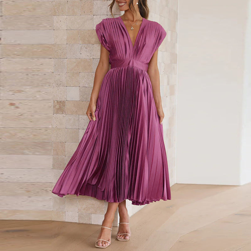 Women's V-Neck Pleated Evening Dress | Maxi