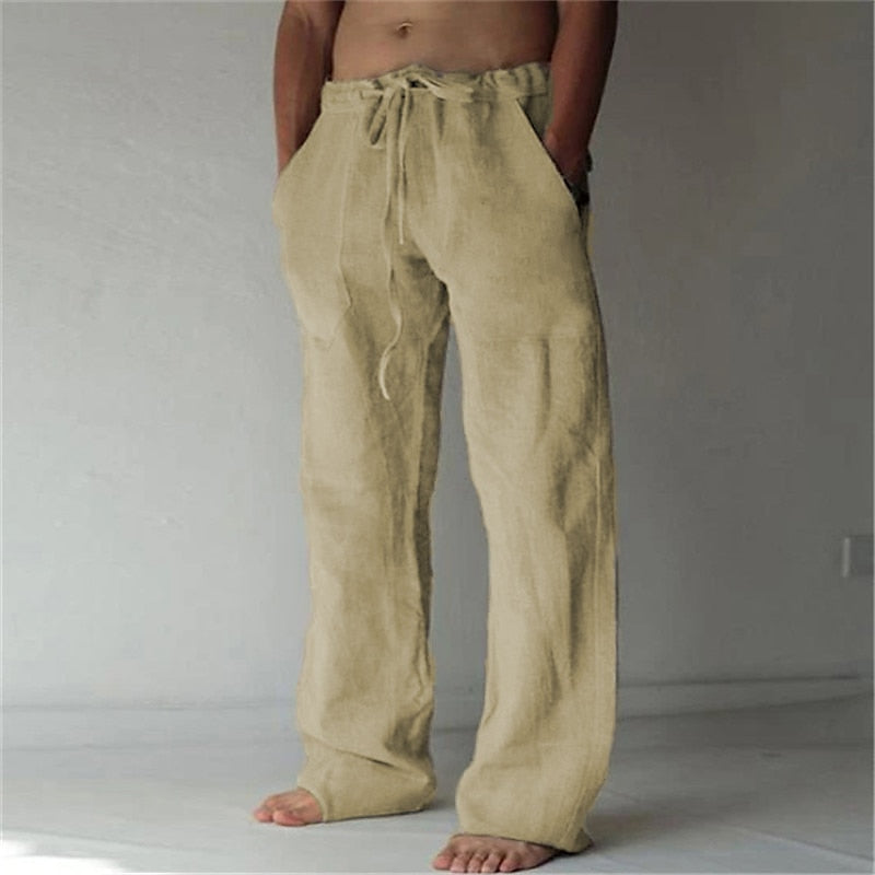 Men's Summer Long Linen Pants | with Drawstring