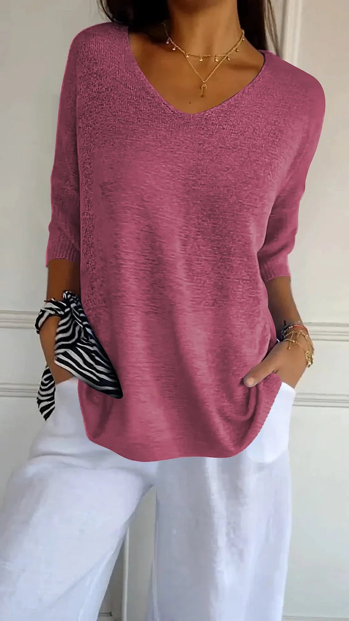 Women's Casual V-Neck T-Shirt | 3/4 Sleeves